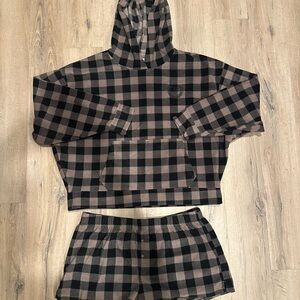 PINK Plaid Hoodie and Shorts PJ Set